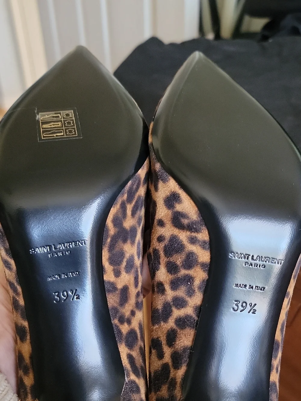 Saint Laurent PARIS Anja Leopard Suede Pointed Toe Pumps - Brown/Black - Picture 9 of 10